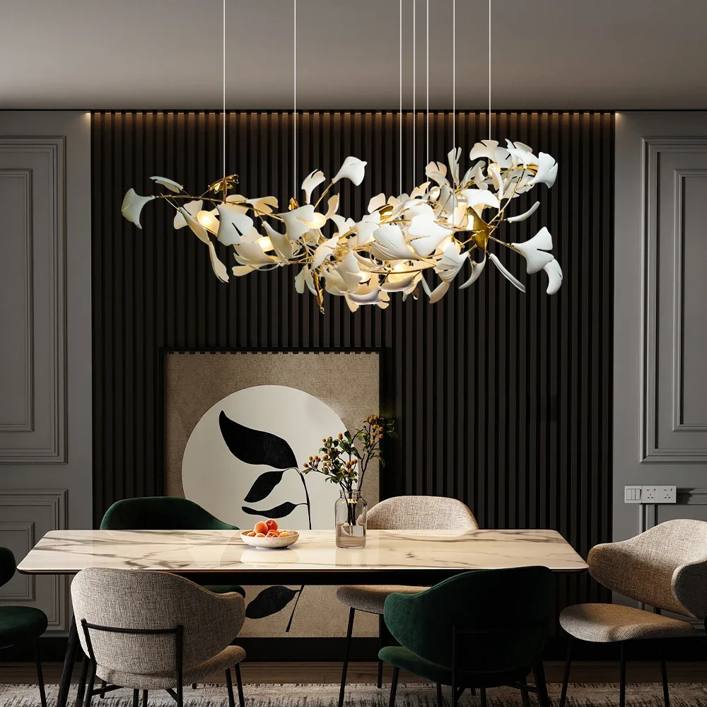 Ginkgo Leaf Hanging Chandeliers For Dining Living Room Kitchen Table Bedroom Modern Porcelain Leaves Ceiling Chandelier Lights