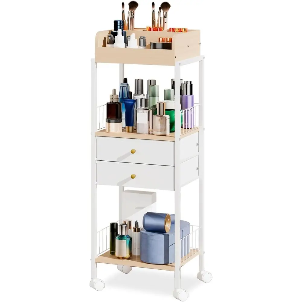 

Makeup Organizer Cart Shelf Floor Skincare Organizers Make Up and Station Storage Cabinet For Vanity Standing Cosmetics With Dra