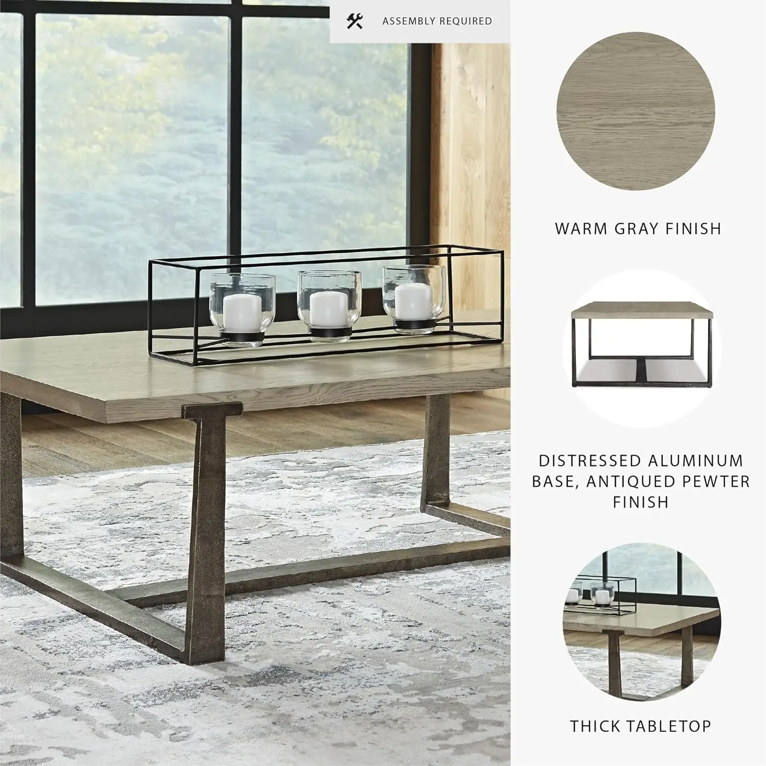 طاولة قهوة مستطيلة معاصرة، لمسة نهائية باللون الرمادي والطراز #5