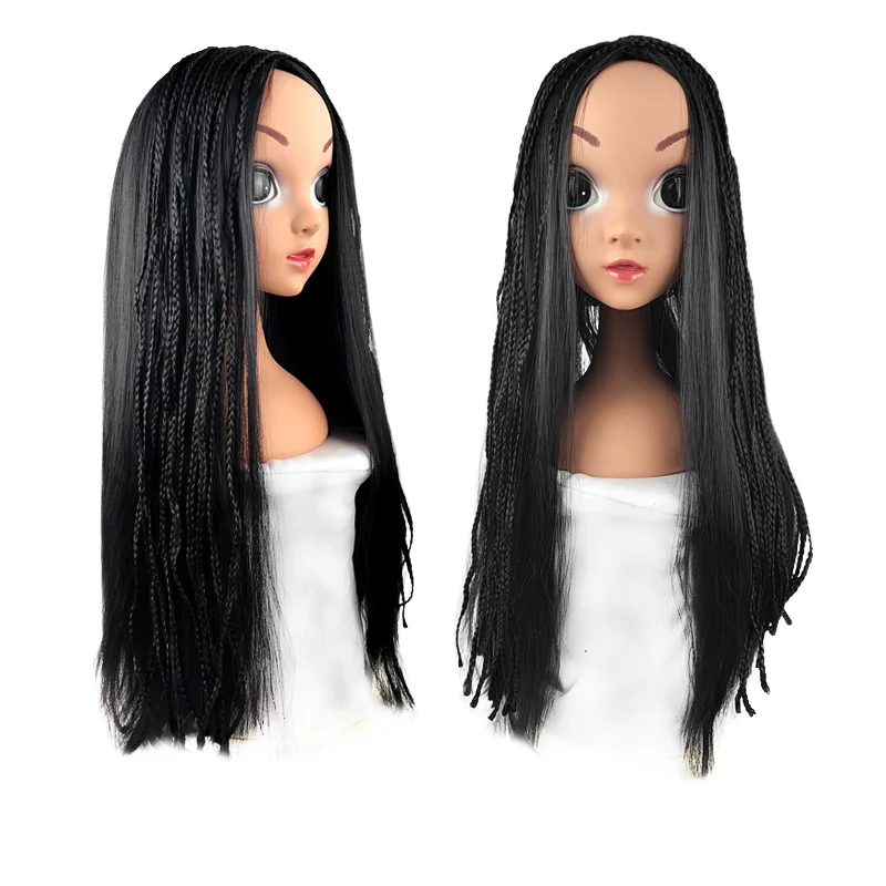 Wish Asha Princess Braided Wig Necklaces Anime Cosplay Black Synthetic Hair for Kids Adult Fancy Halloween Party Wigs