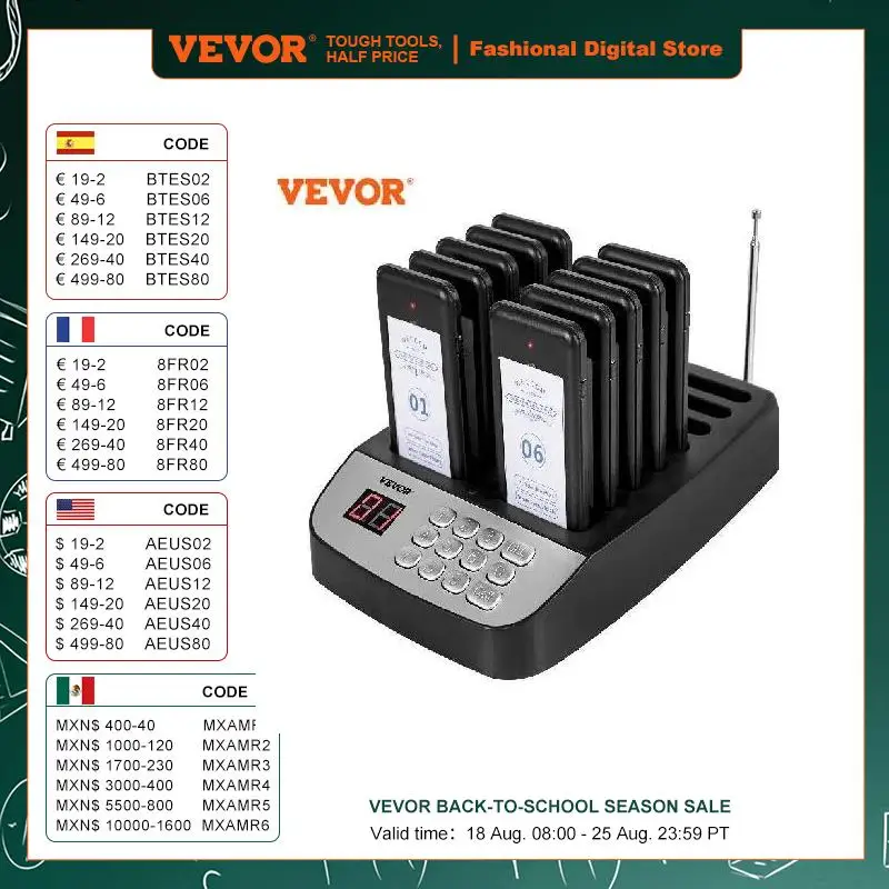 

VEVOR Restaurant Pager Calling Paging System 10 Coaster Receiver Restaurants Church Nurse Clinic Queue System Wireless Pagers