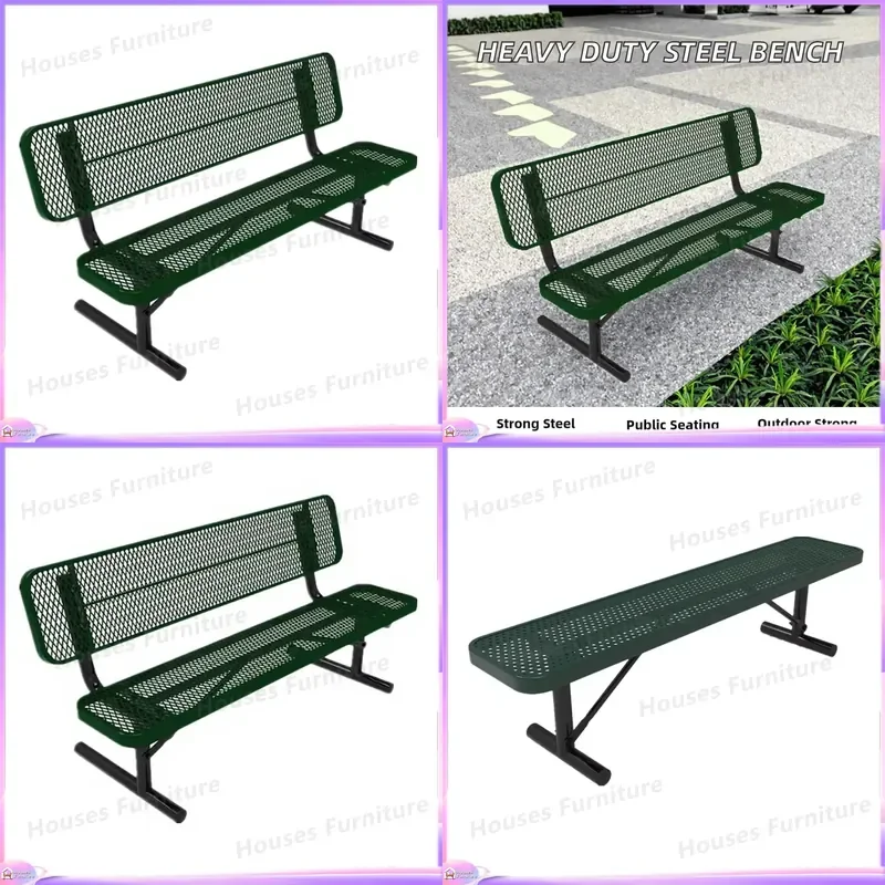 200 Heavy Duty Expanded Metal Bench 4ft 6ft 8ft Outdoor Steel Public Seating Commercial Park Playground Plaza Modern Style