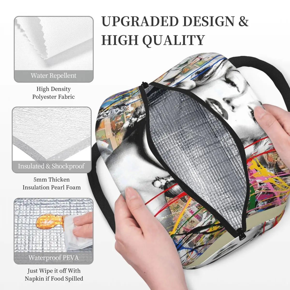 مارلين مونرو الملونة البوب المزج بانكسي الغداء حقيبة معزول بينتو صندوق الغداء حمل حقيبة تخييم حقيبة للحفاظ على البرودة لمكتب الطلاب