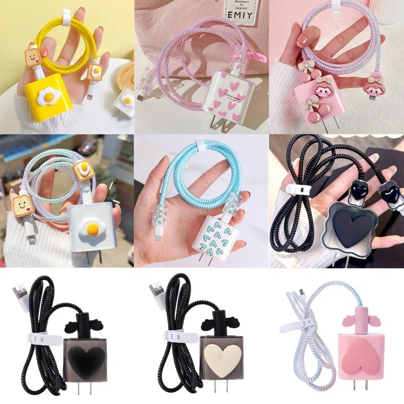 For Apple Iphone 18/20w Charger Case Data Cable Protectors Charger Head Shell Cartoon Cute Phone Power Adapter Protective Sleeve