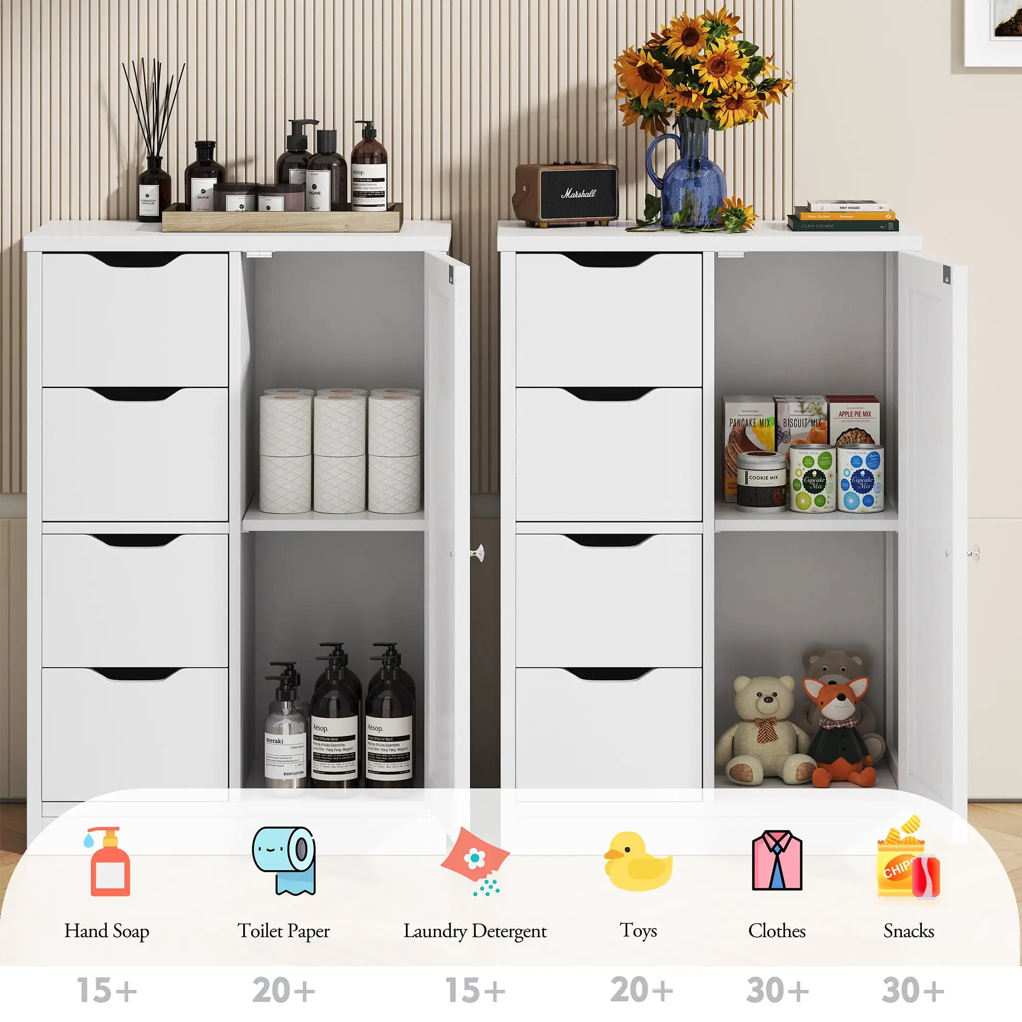 White Freestanding Wooden Bathroom Floor Cabinet with Door Drawers and Adjustable Shelf Storage Organizer