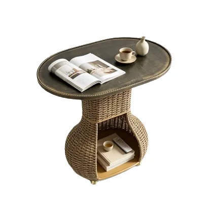 Water grass rattan woven edge table coffee table living room bedroom study balcony bed and breakfast