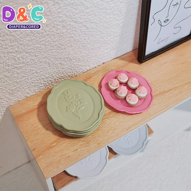 1Pcs Dollhouse Miniature Stereoscopic Plant Pattern Food Plates Simulation Dining Plate Dollhouse Accessories Pretend Play Toys