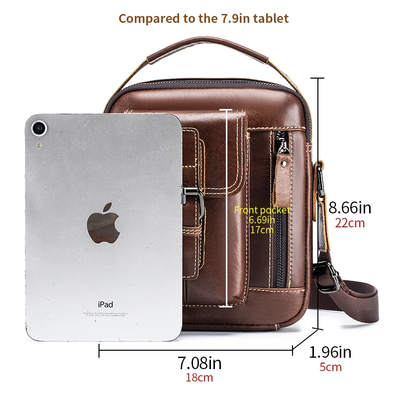 Bolsa de ombro pequena de couro para homens, couro genuíno, mini bolsa crossbody retrô, bolsa vertical casual