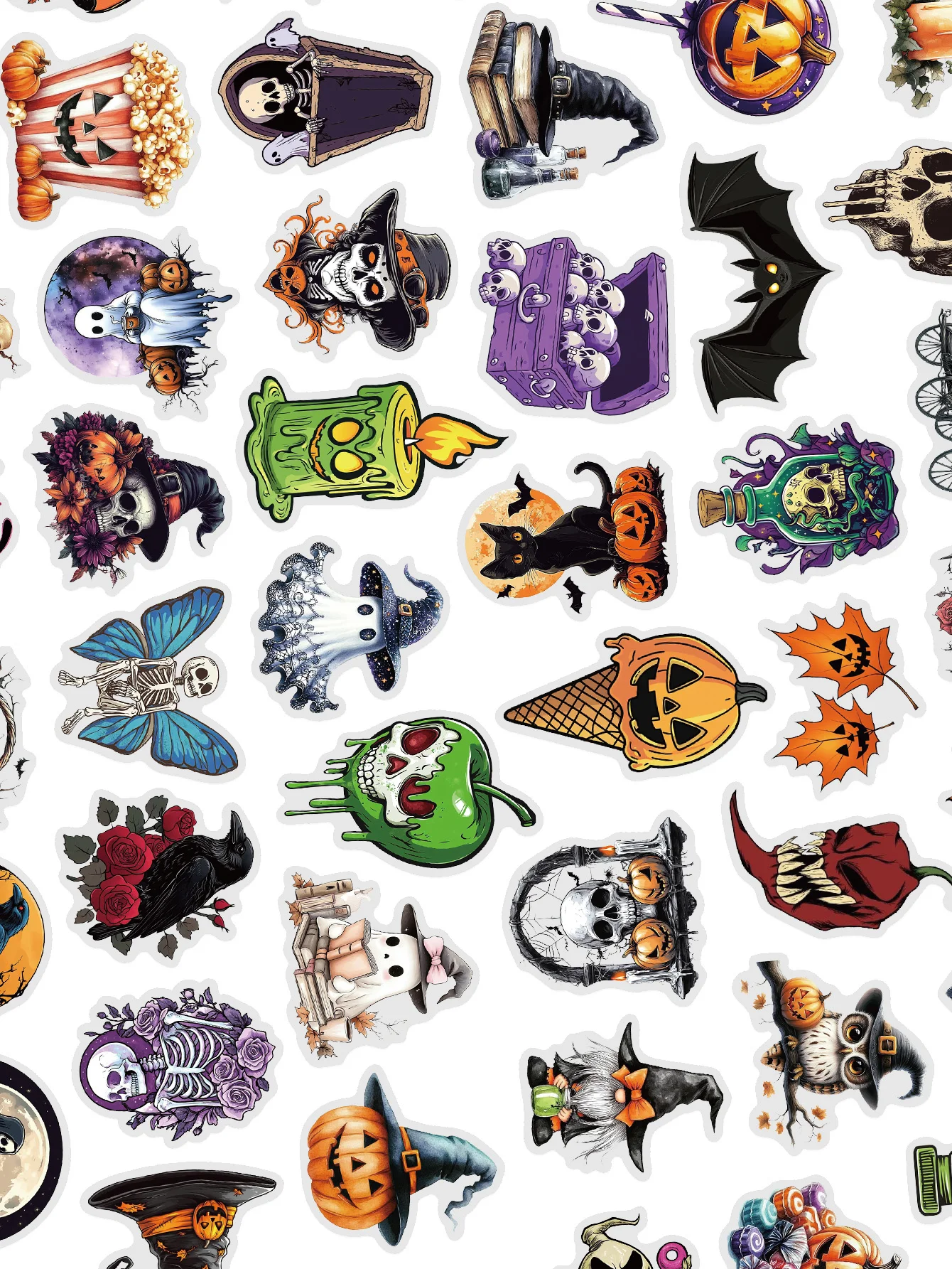 50 SZTUK Naklejek PET na Halloween Szkielet Dynia Czarny Kot Świeca Zamek Kreatywna Dekoracja Artystyczna Etui na Telefon Album na Wycinki Kubek na Wodę