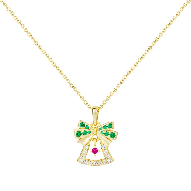 S925 Sterling Silver Necklace Christmas Bell Necklace Fashion Clavicle Chain14k Gold with Diamond Christmas Gift