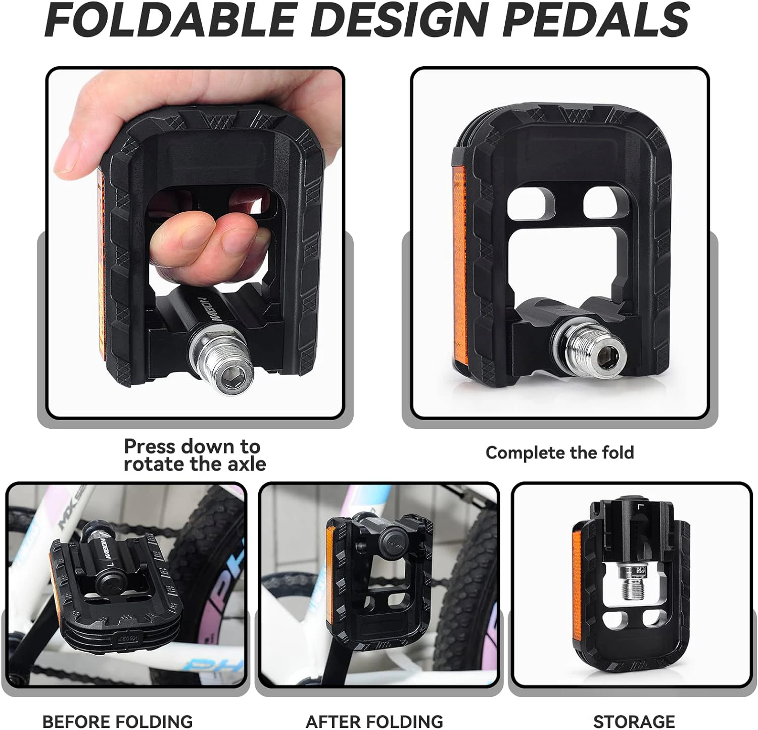 Folding Bike Pedals Bicycle Foldable Pedals with Aluminum, Universal 9/16 inch Non-Slip Cycling Pedals