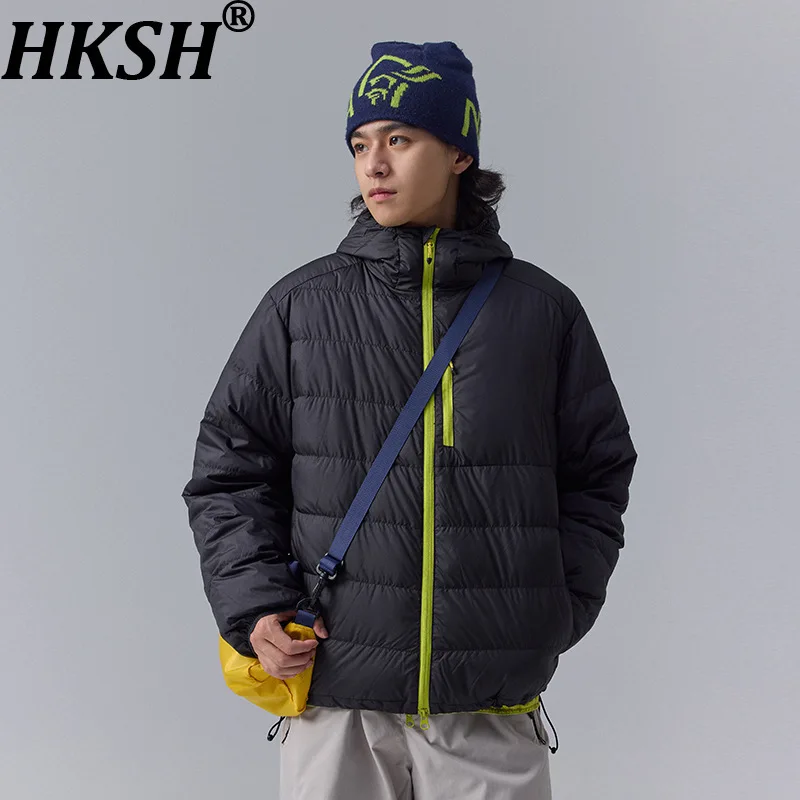 HKSH Autumn Winter New Men Tide Lightweight Outdoor Sports Hooded Duck Down Jacket Trendy Ins Zippers Design Padded Coat HK15667