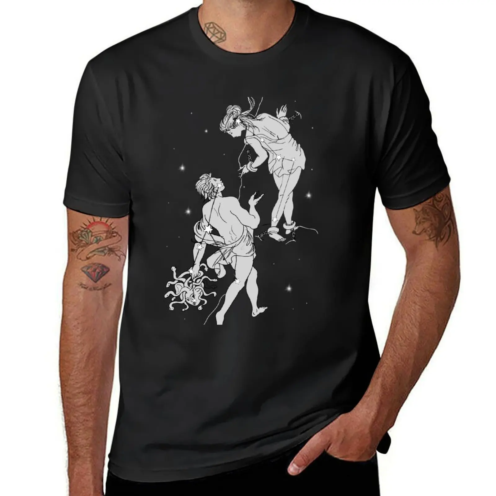 Perseus and andromeda drawing T-Shirt plus sizes heavyweights Aesthetic clothing men clothings