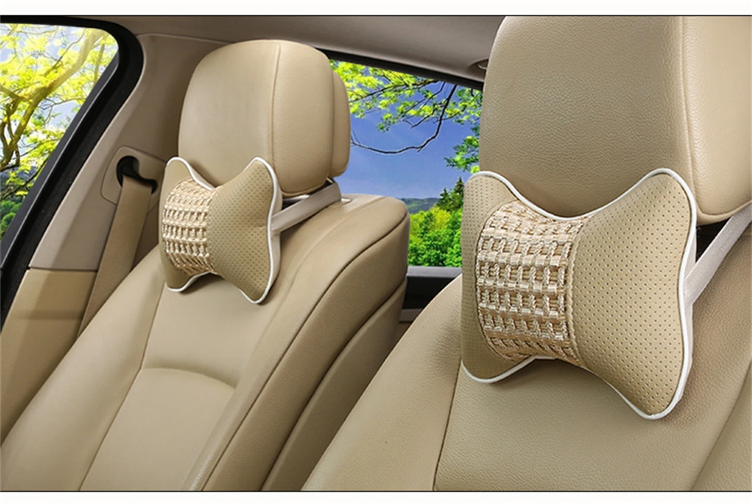 2 Pieces Car PU Leather Headrest Neck Pillow Car Head Neck Pillows Seat Back Support Cushion Fit For Honda