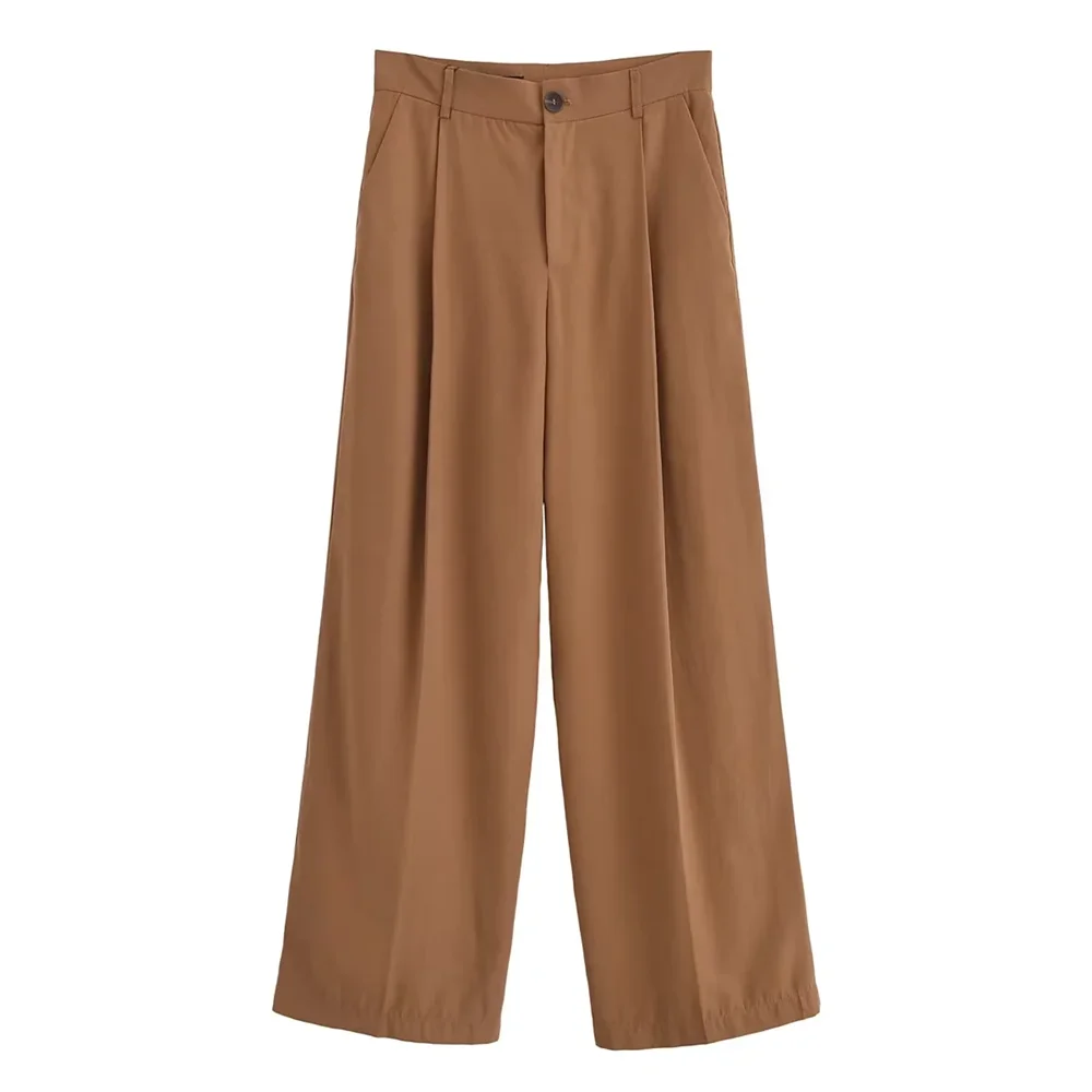 

2024 autumn new women's solid color loose casual straight leg wide leg high waist hanging pleated pants