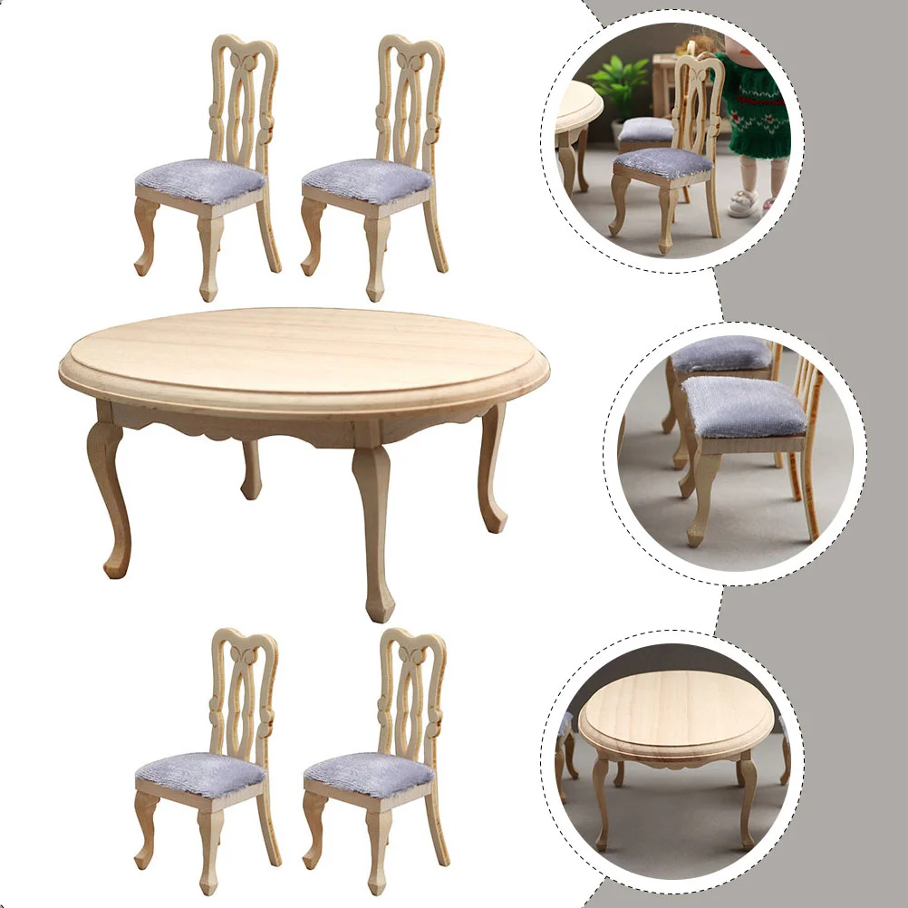 Simulated Dining Table The House Children Toy Tiny Furniture Model Miniature Decorate Wooden Decors Chair Micro Scene and