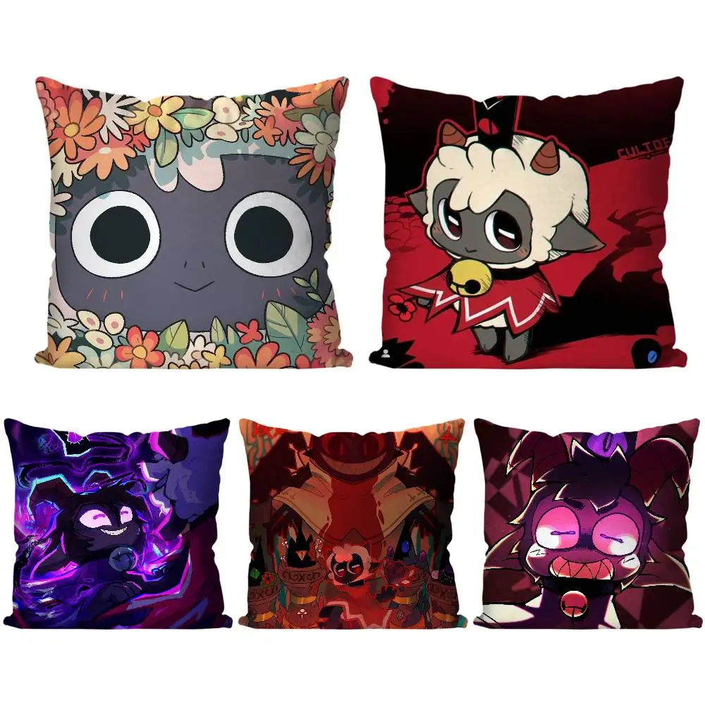 Cult Of The Lamb Anime Adventure Video Game Pillow Case Fashion Square Pillowcase Bedroom Sofa Room Ins Decoration Leisure