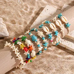 Classic Boho Blue Starfish Beaded Bracelet for Women Beach Conch Sea Shell Turtle Bracelet Bangle Fashion Friendship Jewelry