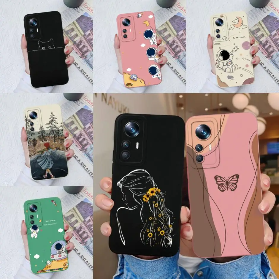 Matte Liquid Silicone Shell para Xiaomi, Cartoon Style Case para Xiaomi 12, 12X, 12 S, 12 S, 12 S, 12 S, Pretty Butterfly
