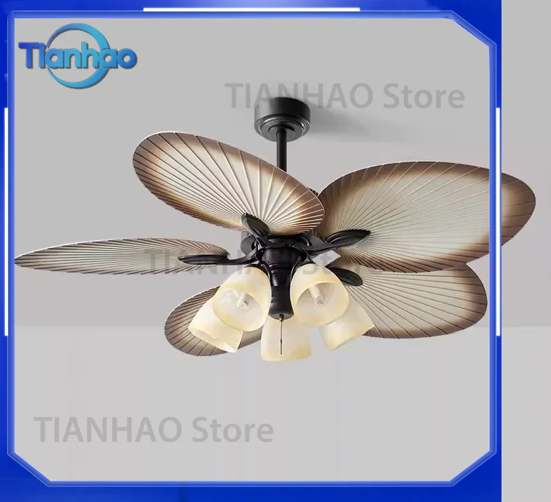 52 Inch American Style Ceiling Fan with Light and DC Motor for Living Room Dining Room Southeast Asian Retro Decor