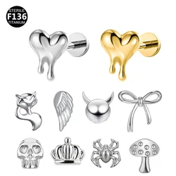 1PC F136 Titanium 16G CZ Moon animal shape Cartilage Earring Tiny Crescent Moon CZ Dangle Helix Tragus Conch Stud Ear Piercing