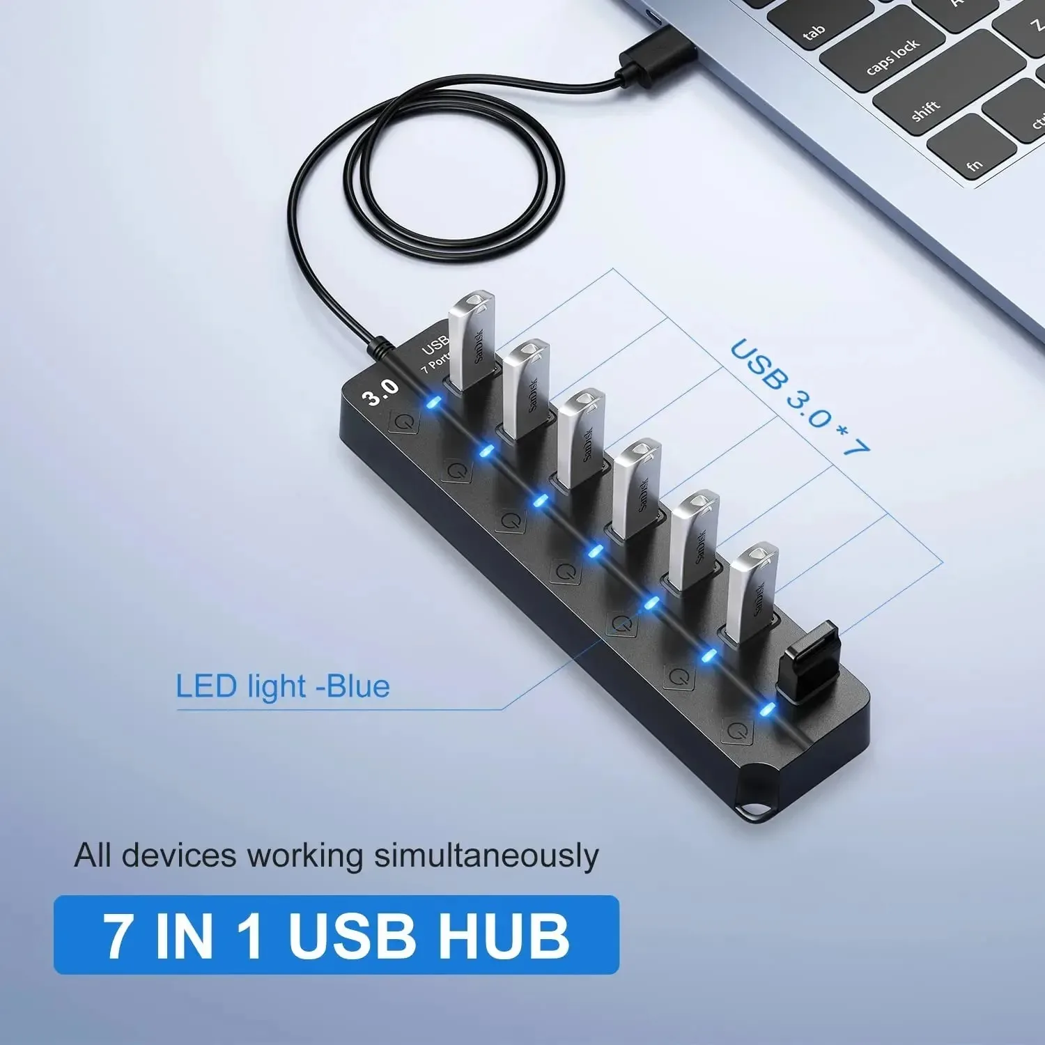 USB Hub 3.0 Multiprise USB High Speed Splitter 7 Port 5 Gbit/s Netzteil USB 2.0 Expander Schalter für Computer Zubehör