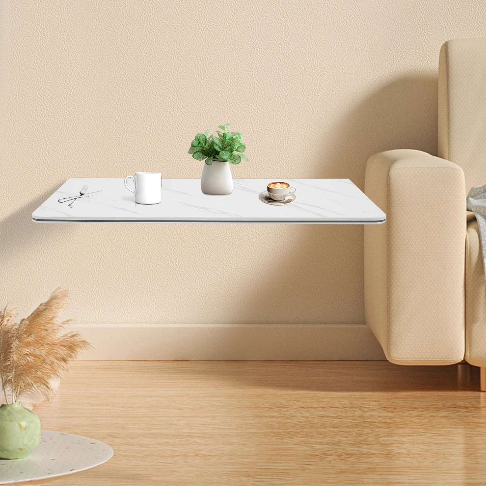 Folding Wall Desk Wall-mounted Folding Table Rectangular Construction, Sturdy Triangular Metal Brackets Wall Desk