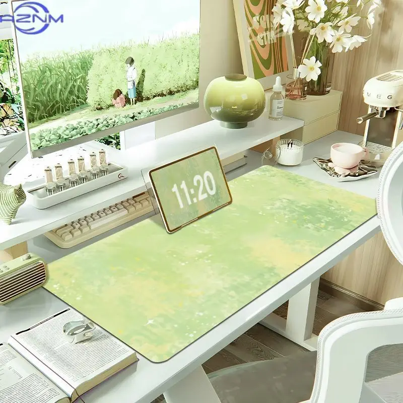 Green-Themed Eye-Protecting Mouse Pad, Large Oil Painting-Style Gradient Computer Desk Mat, Keyboard Slide Graffiti, High-End Fe