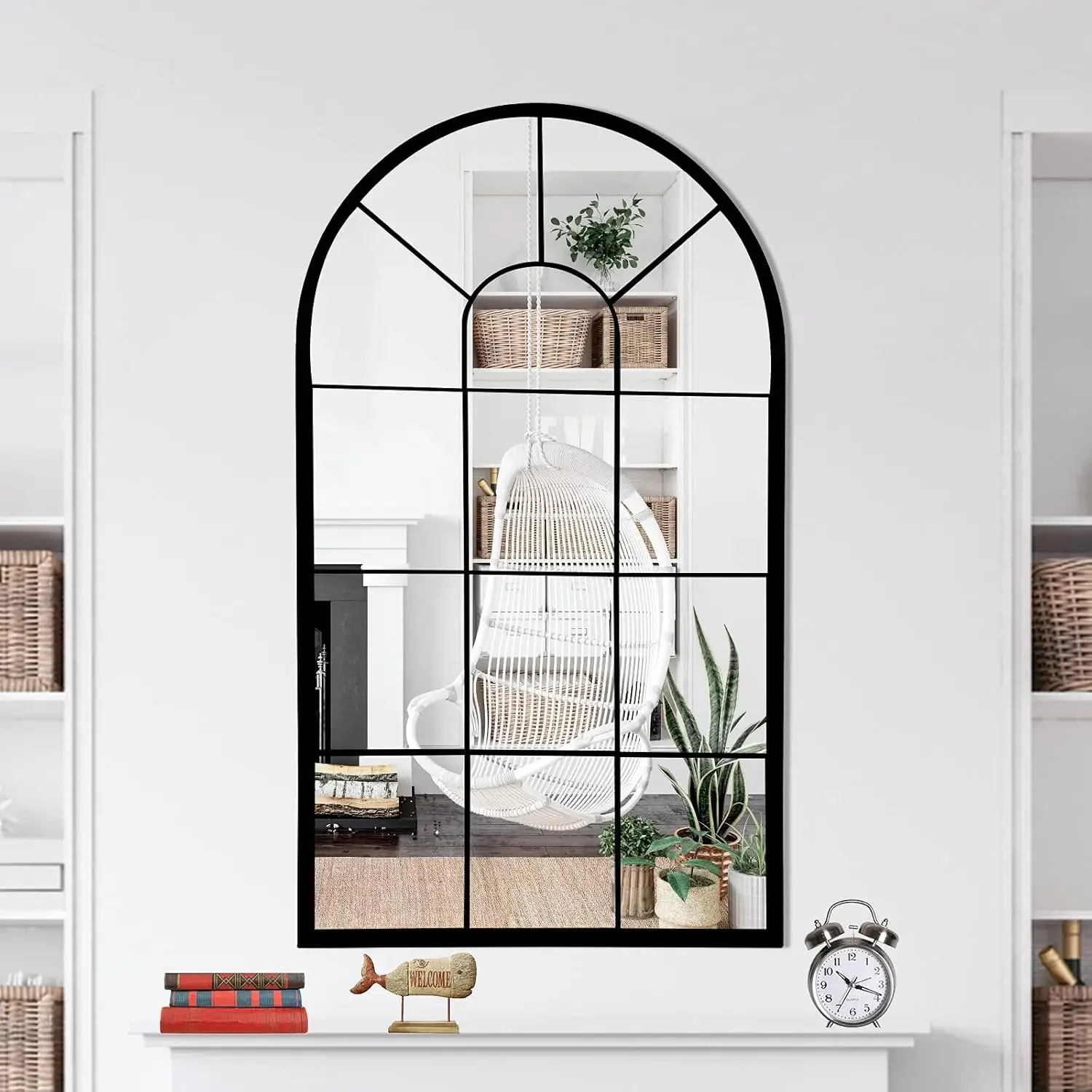 Window Decorative Mirrors Arched Farmhouse for Living Room Bedroom Entryway Bathroom Vanity (41.3” x0.9”x24”)