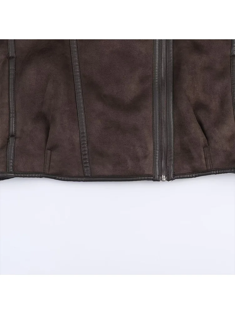 HH Dames Omkeerbare Jas Opstaande Kraag Lange Mouwen Zak Asymmetrische Rits Jas Damesmode Casual Slanke Winter Korte Jas