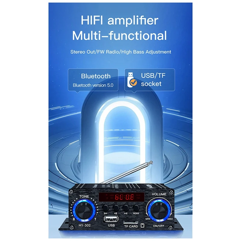 Amplifier Bluetooth Digital, pengeras suara HIFI 2 saluran Mobil 12V, penerima Audio FM Clase-AB AMP
