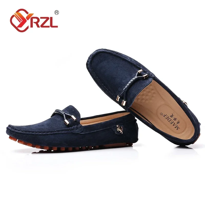 YRZL Size 48 Loafers Men Luxury Brand Moccasins Shoes Men Suede Leather Loafers Shoes Slip on Non-slip Driving Loafers for Men