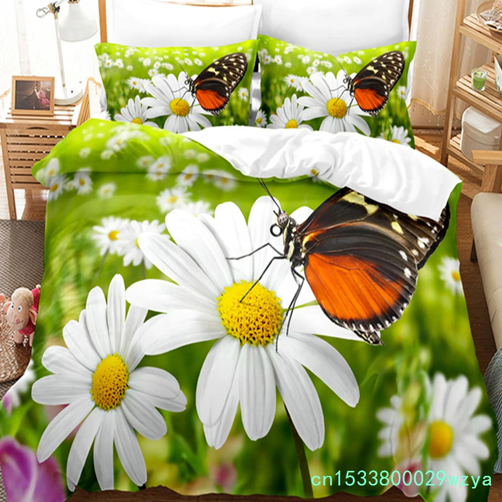 Daisy Butterfly Bedding Set Lovely Kid's Duvet Cover Boys, Quilt Cover Girls Room Gorgeous Bedding King/Queen Duvet Cover Set