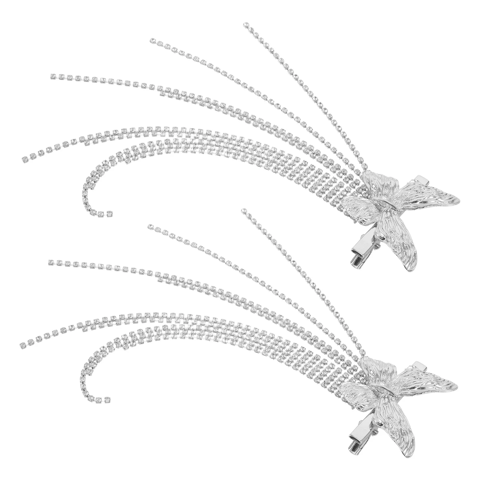 

2Pcs Butterfly Tassel Hair Clips Sparkly Rhinestone Wedding Prom Accessories for Women Girls Silver Butterfly Dangle Hair Clips
