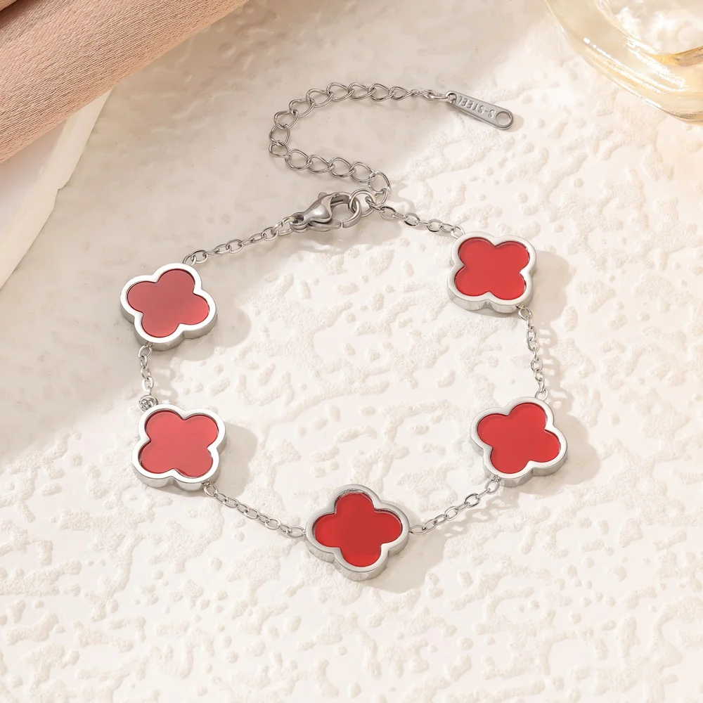 من المألوف نمط جديد أربع أوراق البرسيم الفولاذ المقاوم للصدأ 18K سوار مطلي بالذهب مع أم اللؤلؤ، مجوهرات غير يتلاشى #6