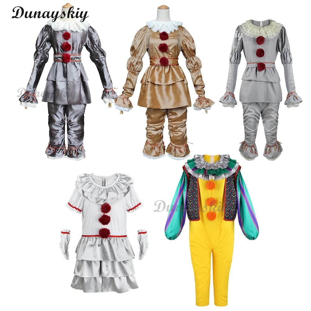 

Костюм Pennywise для косплея на Хэллоуин, для мужчин, женщин, детей, мальчиков, девочек, Семейный комплект одежды в стиле Стивена и восстановления ночи, клоуна