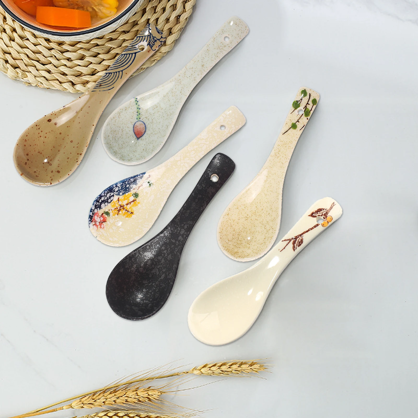 1 pz cucchiaio da minestra in ceramica retrò in stile giapponese che mangia cucchiaio di riso da cucina che serve cucchiaino da tavola utensili da cucina da cucina