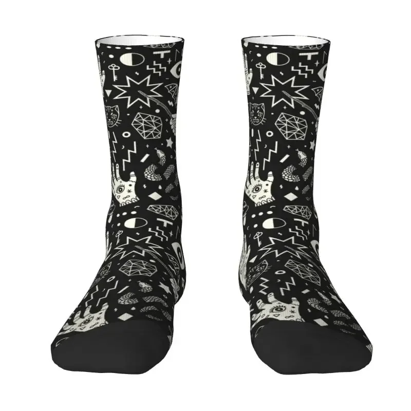 

Fun Printed Halloween Witchcraft Witch Socks for Men Women Stretchy Summer Autumn Winter Occult Witchy Magic Crazy Crew Socks