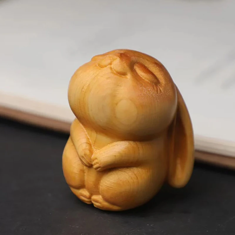 

Mini Wood Carving Easter Rabbit Ornaments Zodiac Statue Cute Rabbit Animal Decor Office Desktop Decor Car Decoration Party Gift