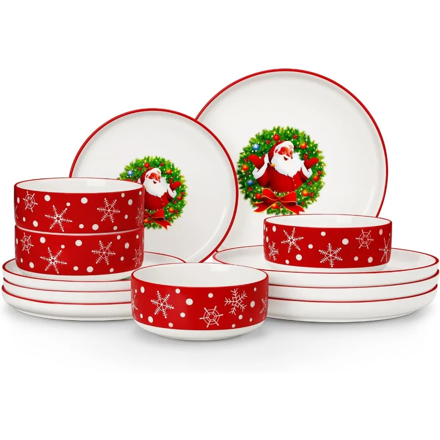 

Рождественский фарфоровый набор посуды из 12 предметов на 4 тарелки и миски, керамический набор кухонной столовой посуды с Санта-Клаусом Де