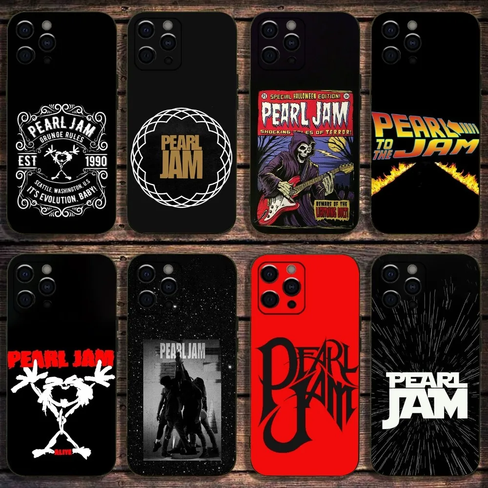 P-Pearl Jam R-Rock Band Phone Case For Apple iPhone 15,14,13,12,11,Pro,X,XS,Max,XR,Plus,Mini Soft Black Cover