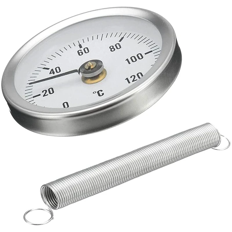 63Mm Pijp Clip-On Wijzerplaat Thermometer Temperatuur Ronde Plaat Meter Met Veer, Bereik 0-120 ℃, Aluminium Behuizing, 5 Stuks Set