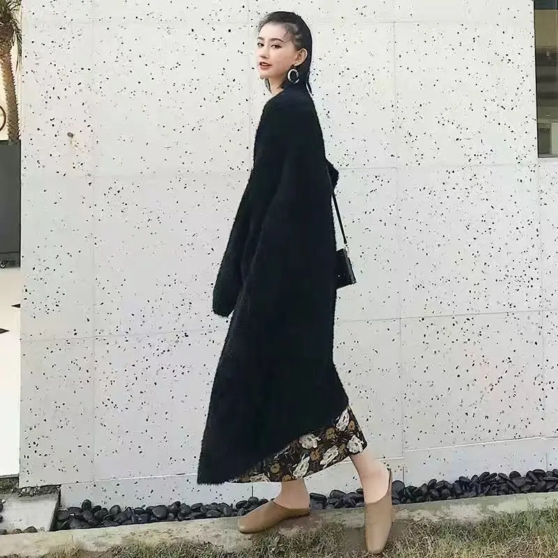 Wit Lang Vest voor dames 2024 nieuwe winterkleding Gebreide pluizige kasjmier trui met lange mouwen Koreaanse stijl warme vintage