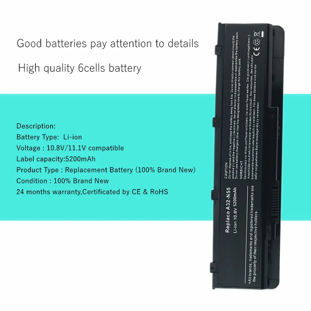 A32-N55 laptop battery for Asus N75SF N45 N75 N45E N55 N45S N45F N45J N55E N55S N55SF N55SL N75E N75S N75SJ N45JC N45SJ N45SV