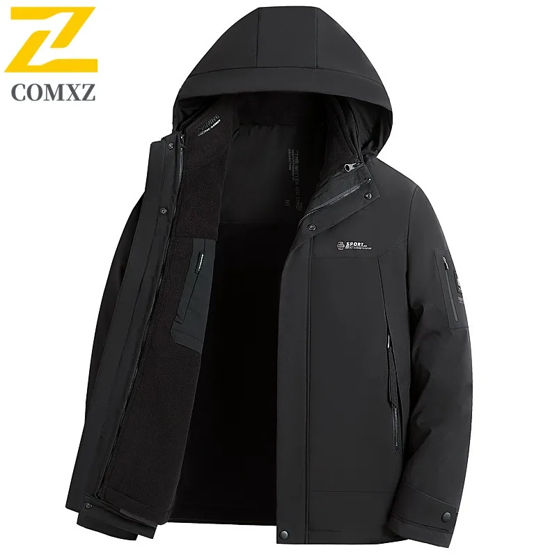 COMXZ-abrigo Parker para hombre, chaqueta acolchada de algodón de viaje gruesa de alta calidad para esquí con capucha de mediana edad, chaquetas acolchadas de calle cálidas, 2025