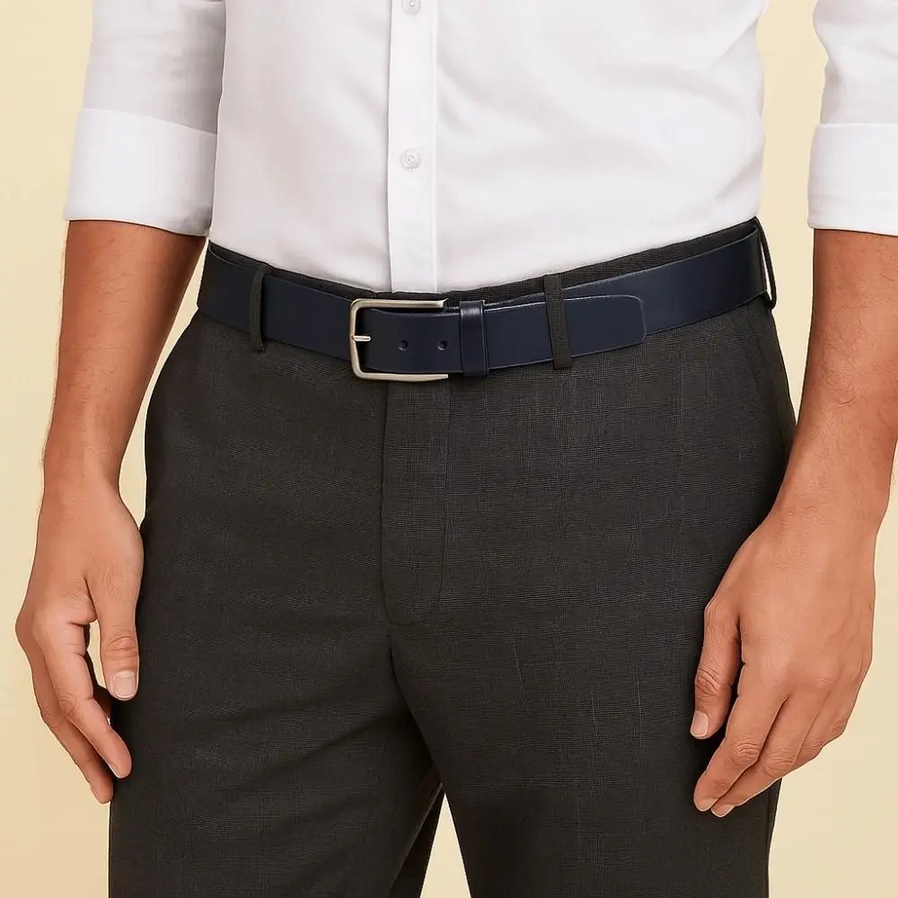 أزياء سبائك الرجال حزام عريض الملمس مربع مشبك حزام جلد طبيعي البني دائم الجينز حزام حلية