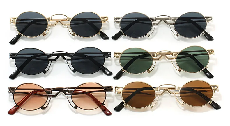 Punk Kleine Runde Sonnenbrille Frauen Retro Marke Designer Metall Rahmen Fashion Shades UV400 Sonnenbrille Weibliche Outdoor Brillen Männer – Detail 3