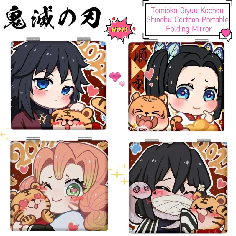 Demon Slayer Tomioka Giyuu Kochou Shinobu dwustronne składane lusterko kreatywne lusterko do makijażu z motywem anime, prezent
