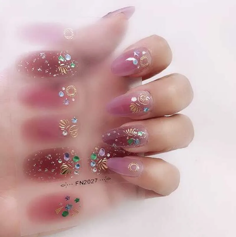 5D 드릴 네일 매니큐어 스티커 데칼 방수 전체 커버 완료 가짜 네일 랩 팁 DIY 네일 스트립 새해 드롭 배송