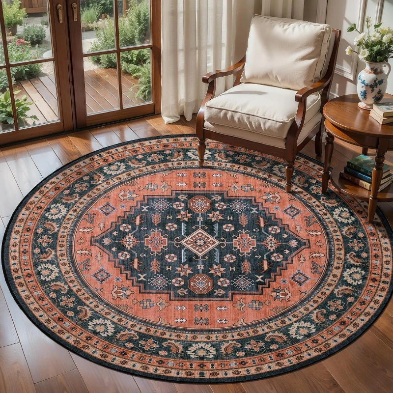 Round Living Room Carpet Non-slip Machine Washable Floor Mat Bedroom Carpets Vintage Bohemian Rug Large Area Home Decor Rugs